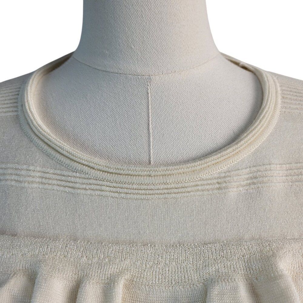 Authentic DVF Small Petite White Sweater Merino Wool Viscose Tiered Ruffles - Picture 8 of 15
